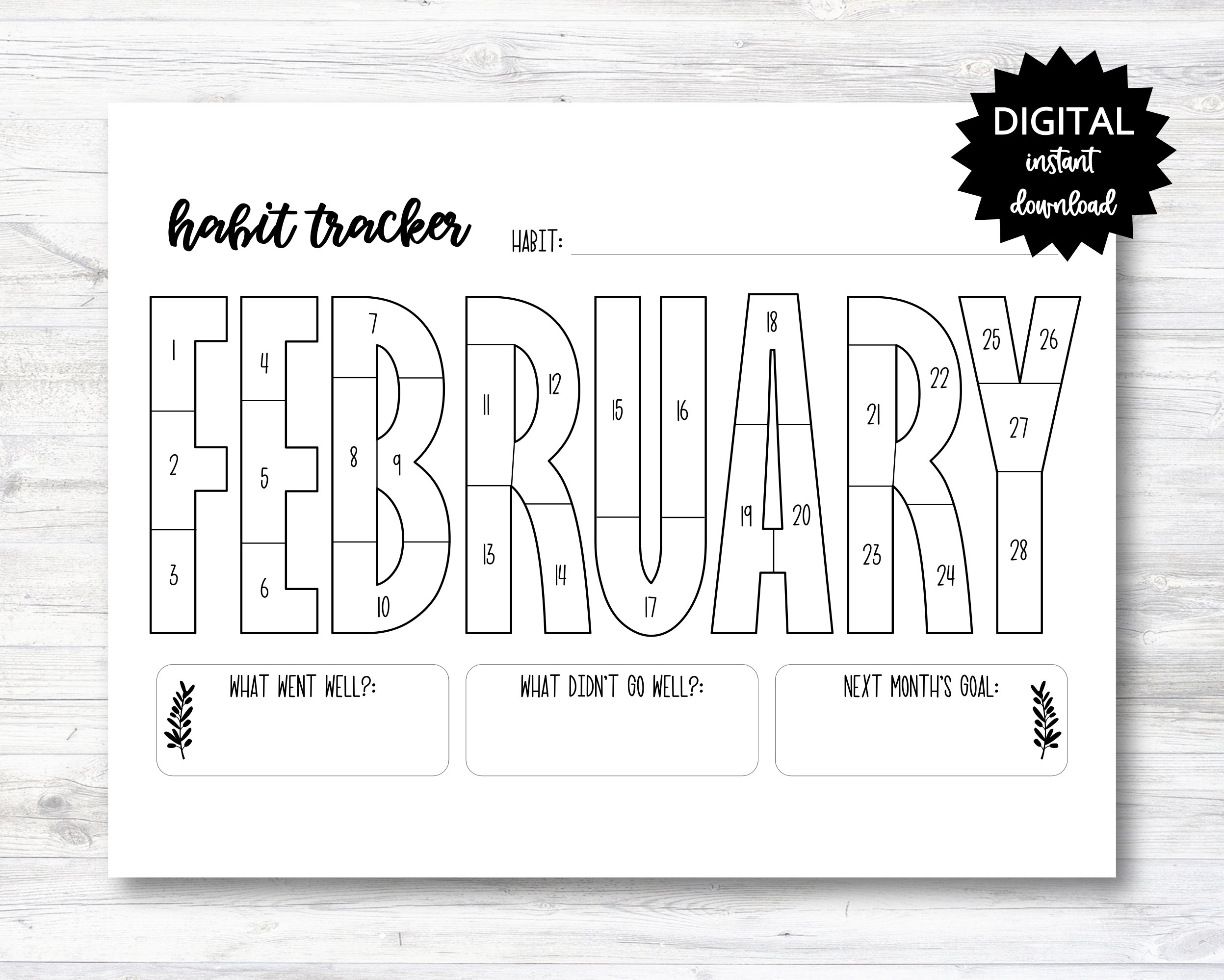 February habit tracker coloring sheet printable month habit