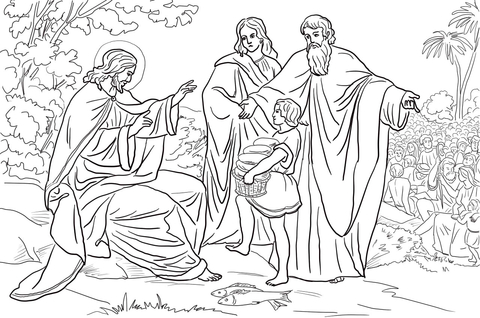 Jesus feeds people coloring page free printable coloring pages