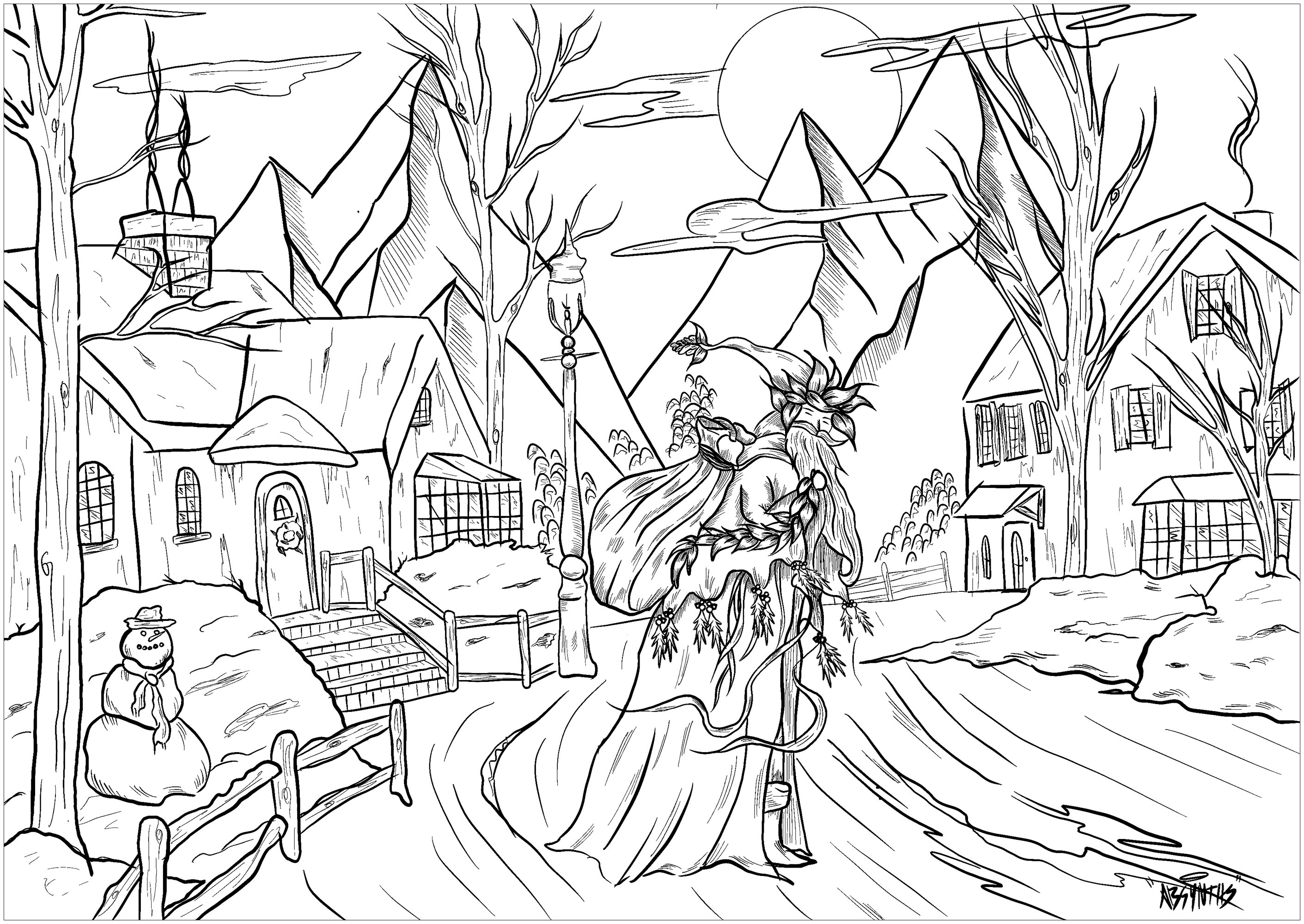 Christmas village and santa claus