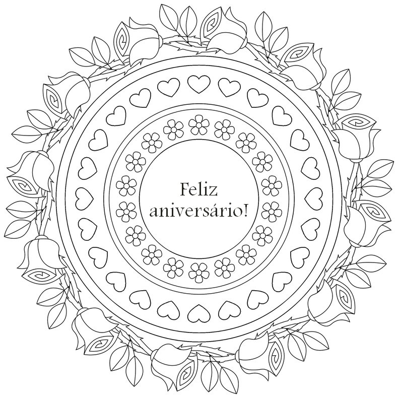 Desenho para colorir anti stress aniversario feliz aniversãrio