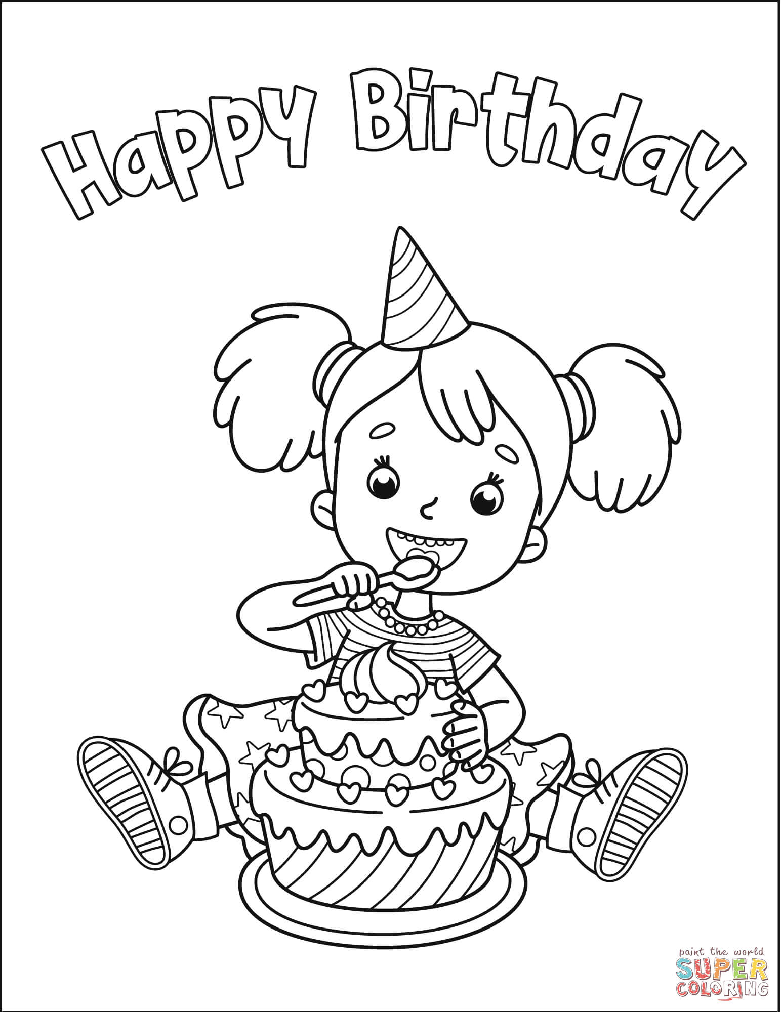 Dibujo de feliz cumpleaãos con niãa para colorear dibujos para colorear imprimir gratis
