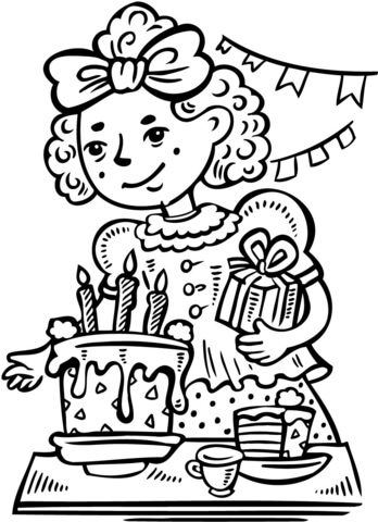 Dibujo de niãa en su fiesta de cumpleaãos para colorear dibujos para colorear imprimir gratis