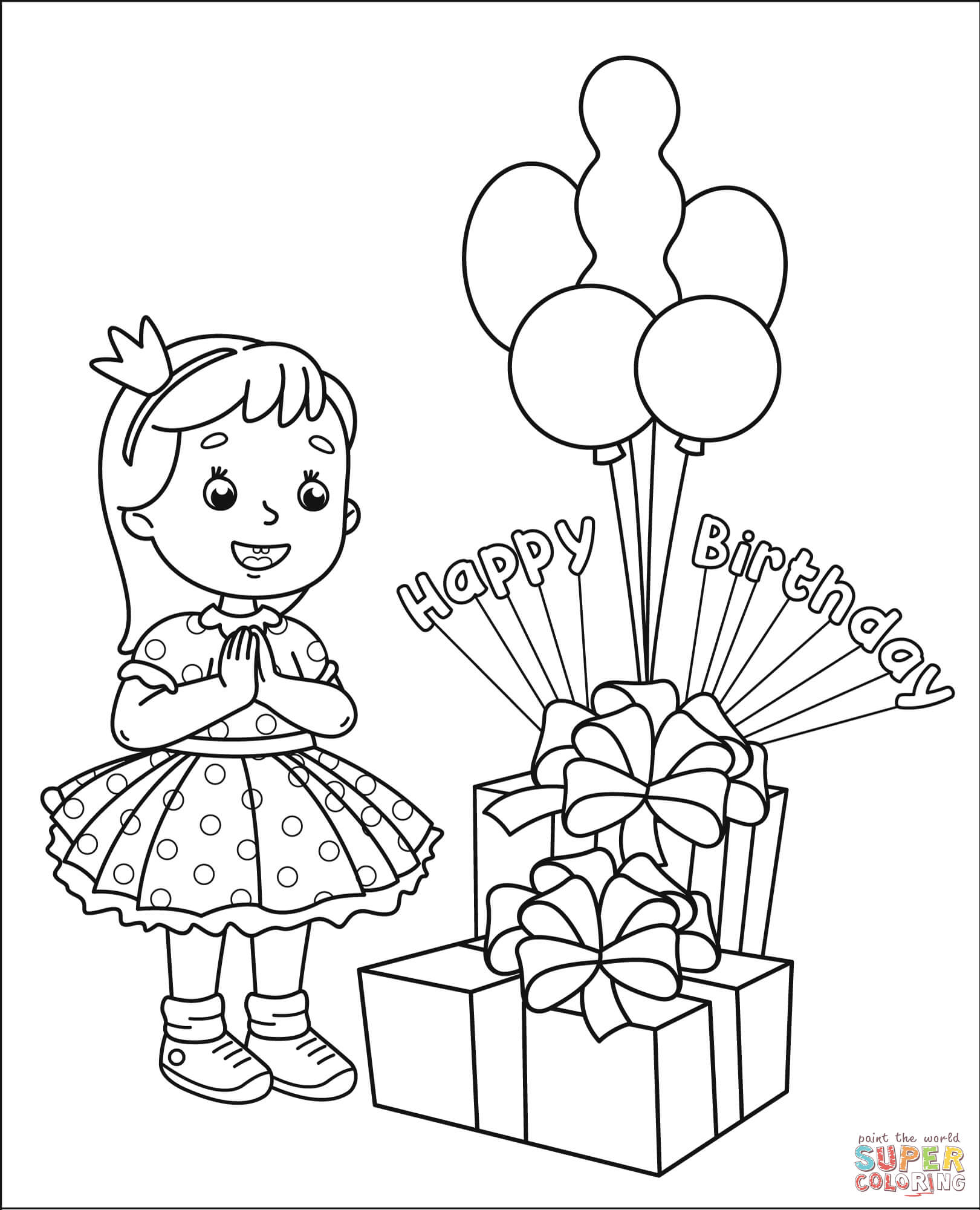 Dibujo de feliz cumpleaãos con niãa para colorear dibujos para colorear imprimir gratis