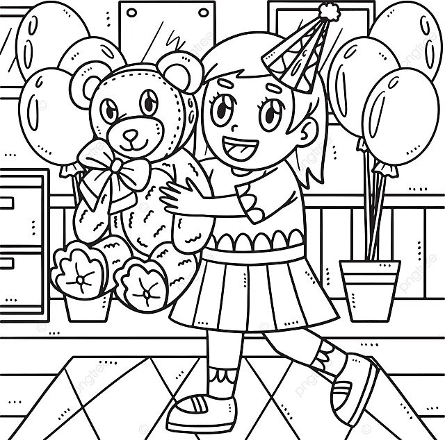 Cumpleaãos niãa tenencia osito de peluche colorear pãgina color tenencia vector vector png color tenencia vector png y vector para dcargar gratis