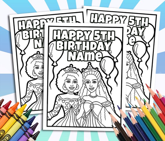 Africana princesa feliz cumpleaãos pãginas para colorear personalizado decoraciãn personalizada de la fiesta
