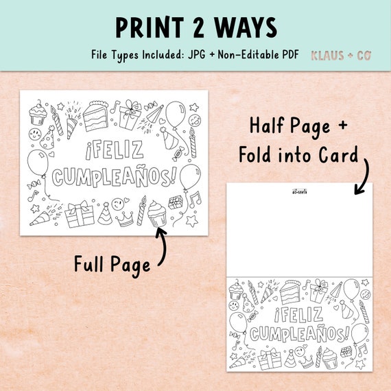 Feliz cumpleaãos card coloring page spanish birthday printable activity download now
