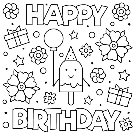 Happy birthday coloring pages cliparts stock vector and royalty free happy birthday coloring pages illustrations