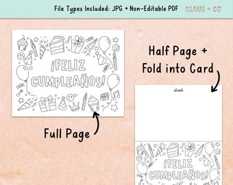 Feliz cumpleaãos card coloring page spanish birthday printable activity download now