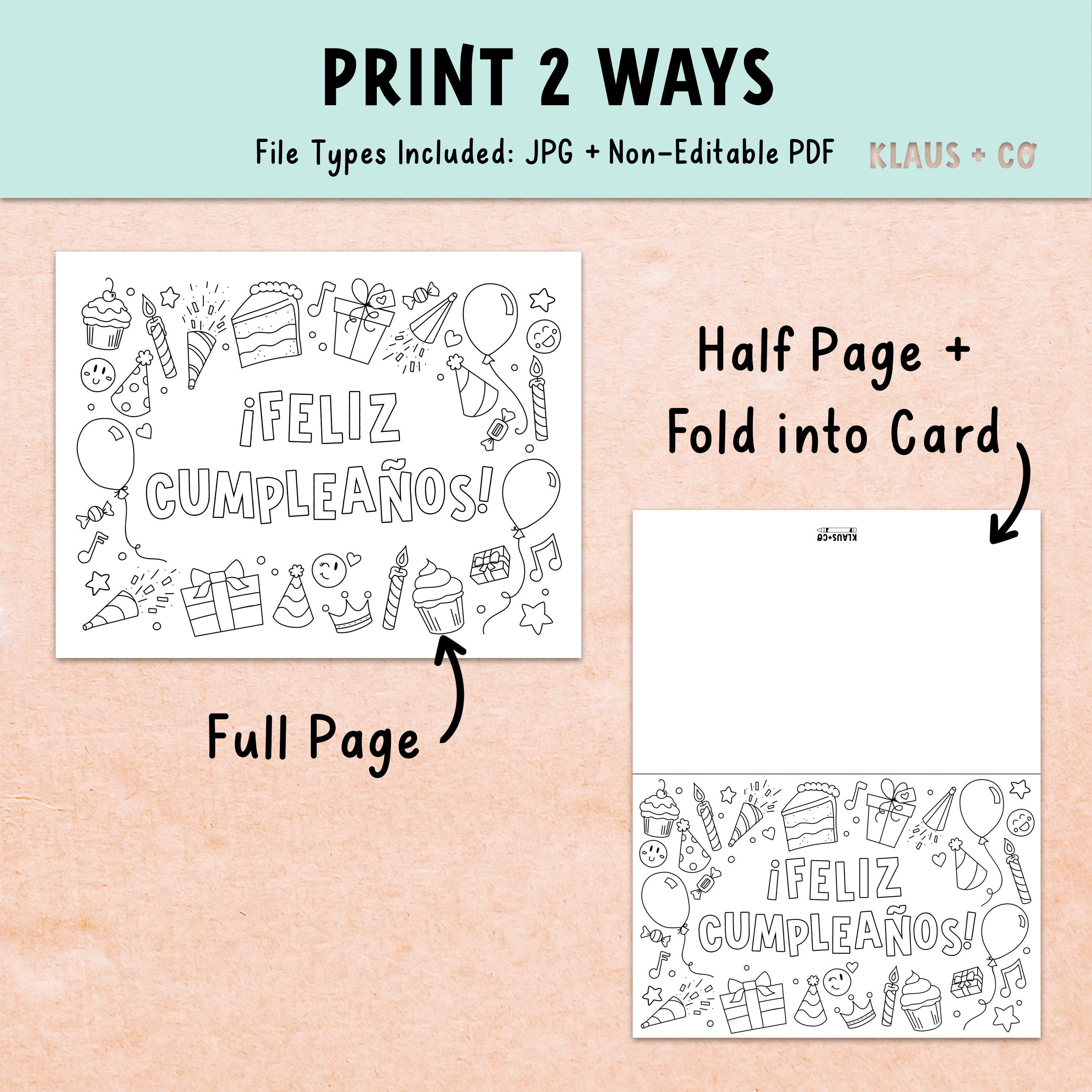 Feliz cumpleaãos card coloring page spanish birthday printable activity download now