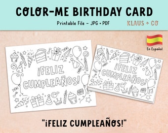 Feliz cumpleaãos card coloring page spanish birthday printable activity download now
