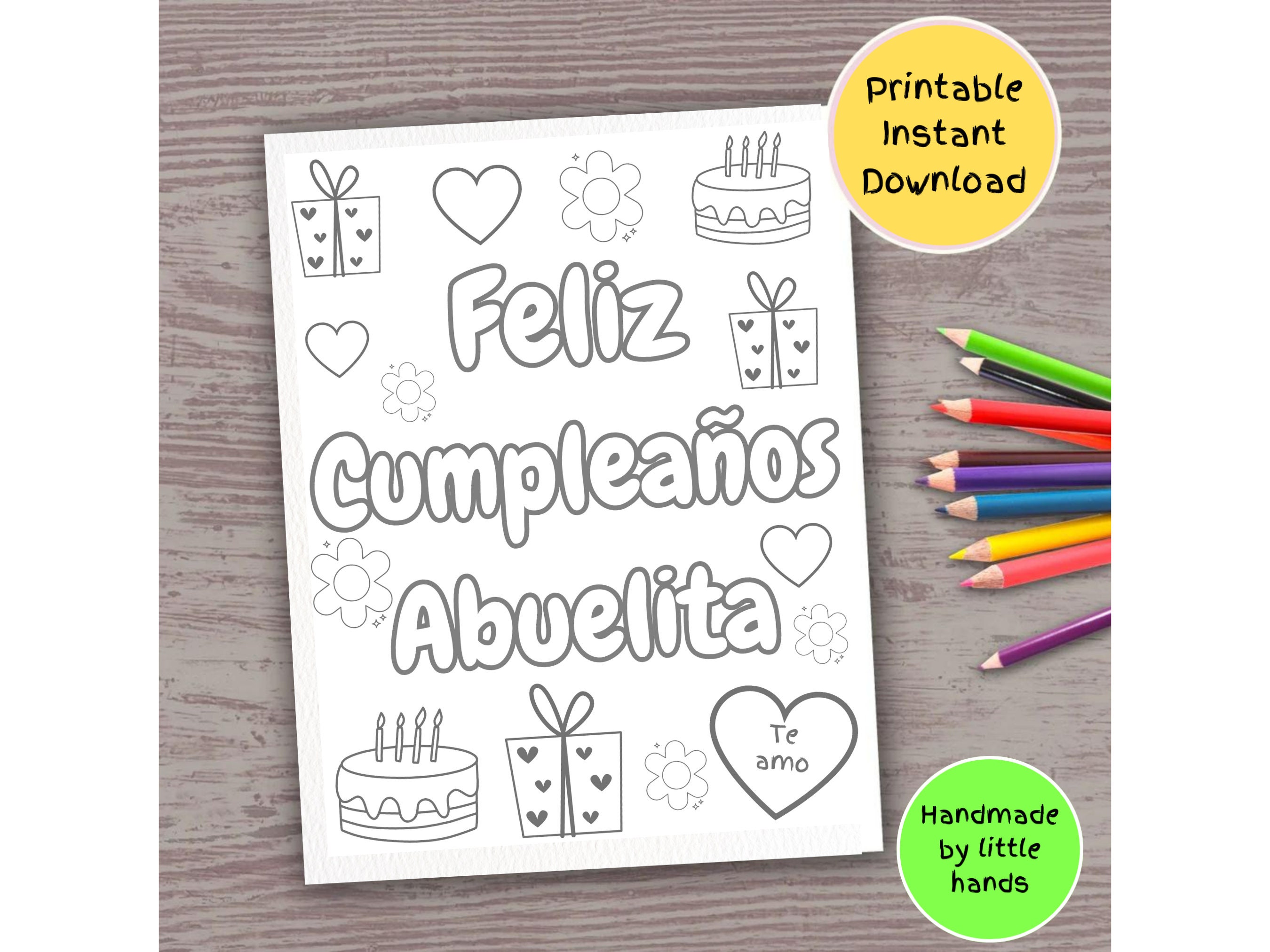 Feliz cumpleaãos abuelita printable coloring page for kids spanish art activity diy handmade birthday card gift from grandson granddaughter