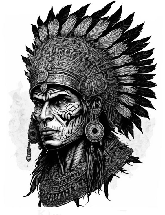 Realistic aztec warrior coloring page adult coloring sheet of the face of a mexica warrior chicano cultural icon instant digital download