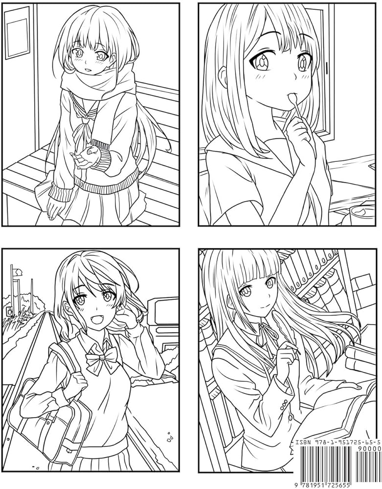 Anime coloring book school girl haven beautiful and relaxing manga