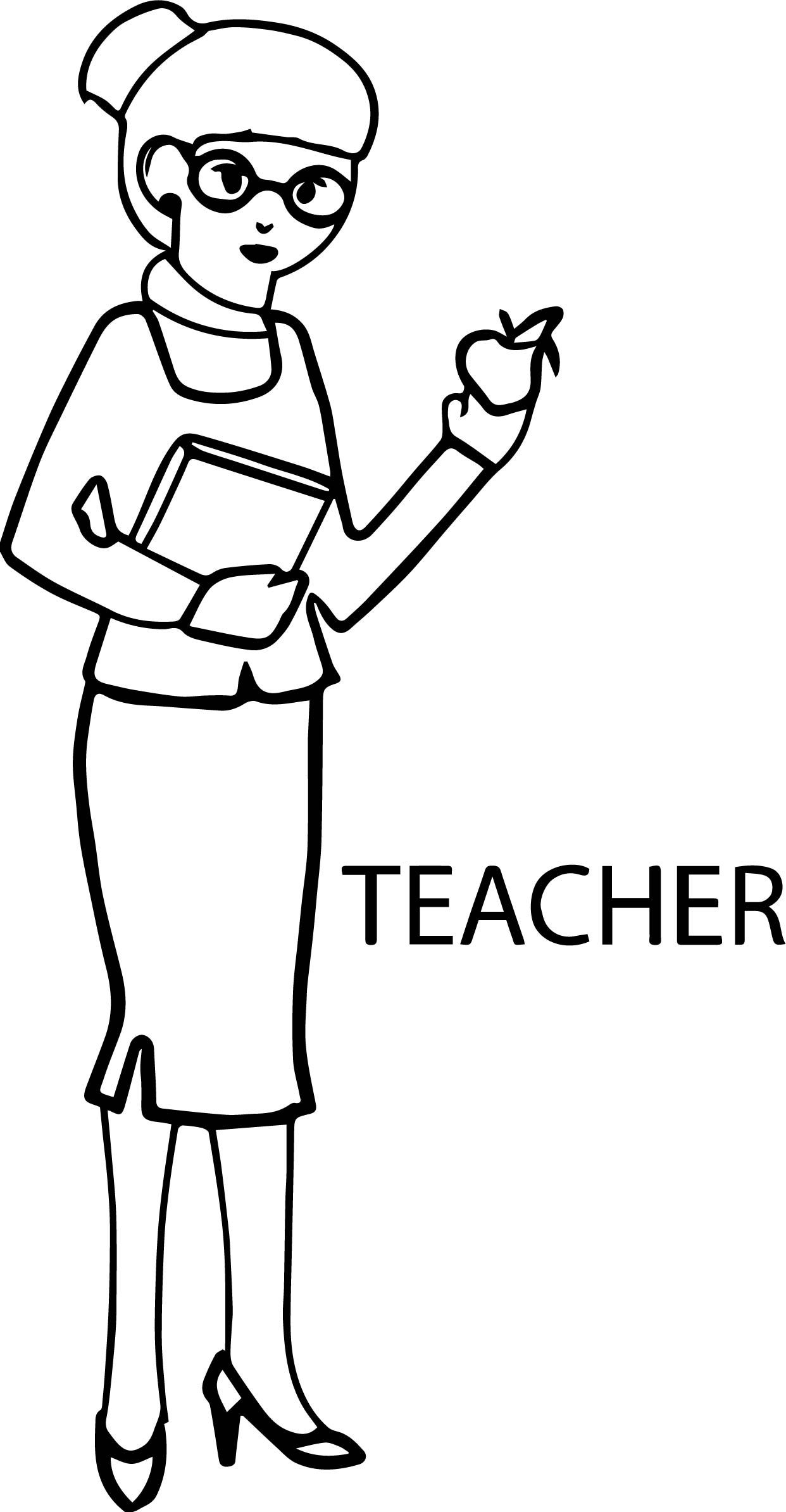 Cool english woman teacher and apple coloring page boyama sayfalarä