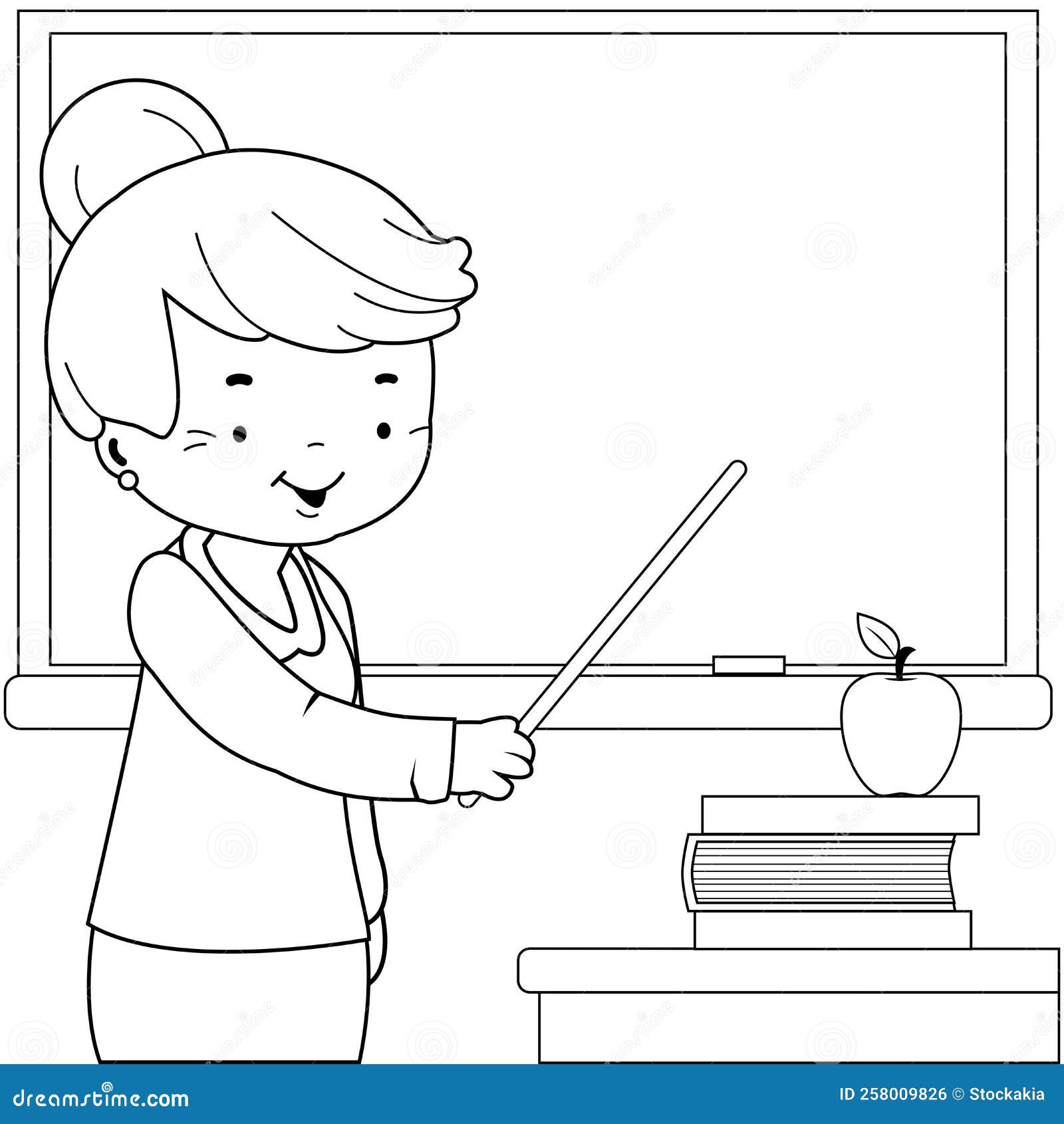 Senior teacher in the school classroom vector black and white coloring page stock vector