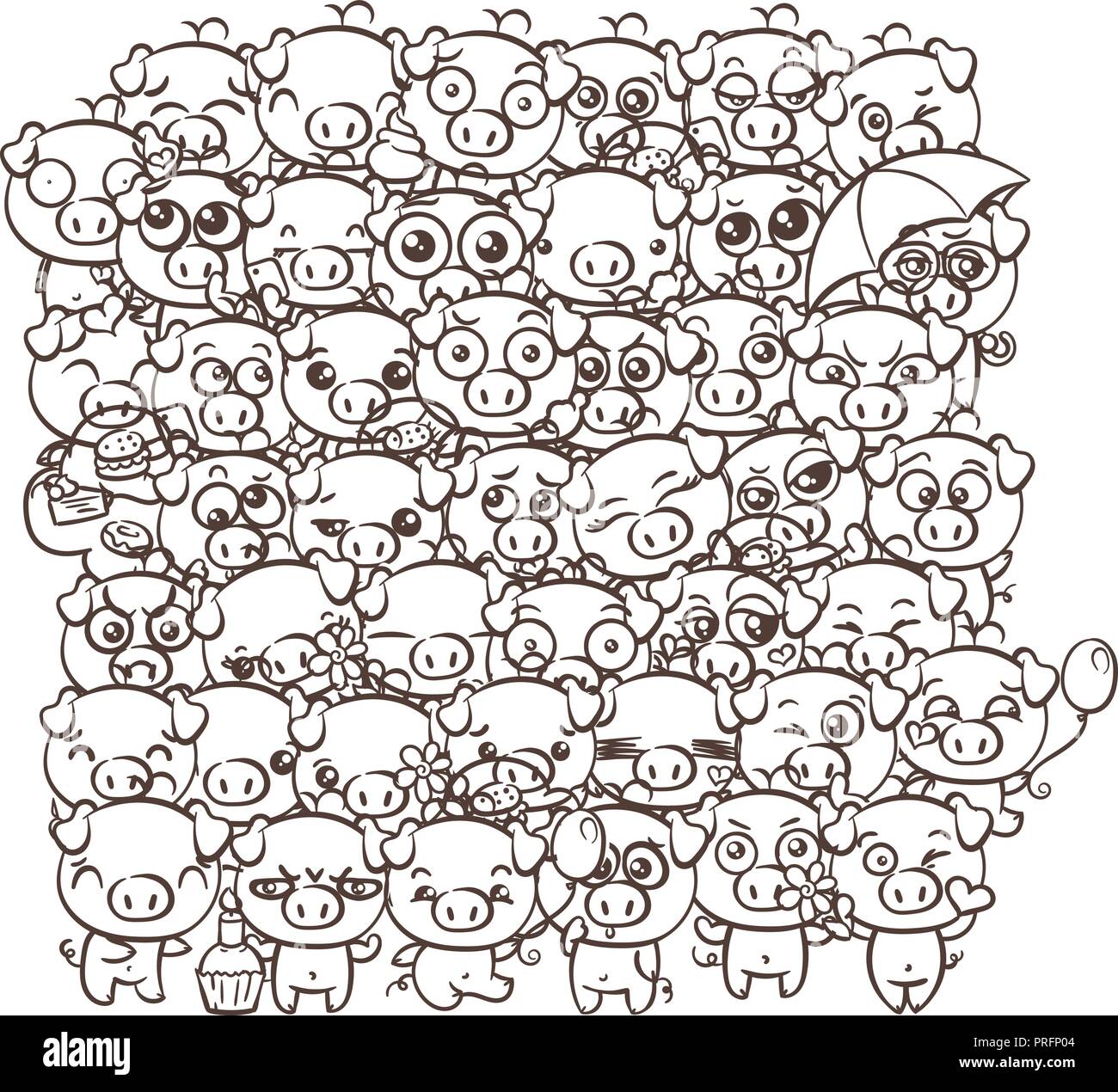 Background with cute baby piglets pastel cartoon image kawaii pigs vector by freehand draw doodle ic emoji art illustration for coloring pages a stock vector image art