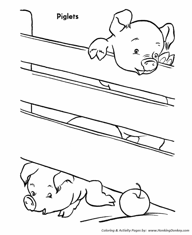Farm animal coloring pages pigs climb over fence coloring page and kids activity sheet