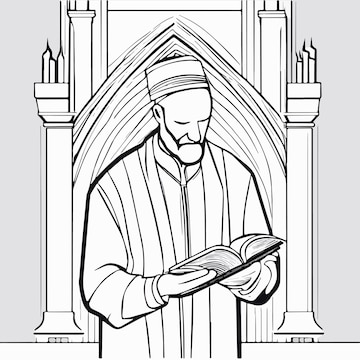 Posiãão de personagem judeu de desenho animado imagens planas do interior interno do templo da sinagoga ilustraãão vetorial de carãter humano rabino conceito de feriados judaicos vetor premium
