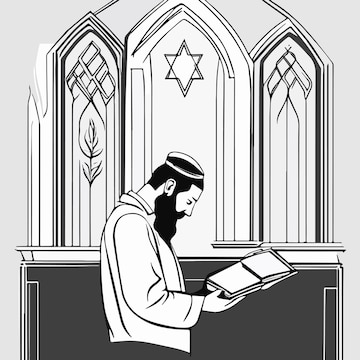 Judeu religioso lãª torã na sinagoga ilustraãão vetorial feriados judaicos vetor premium