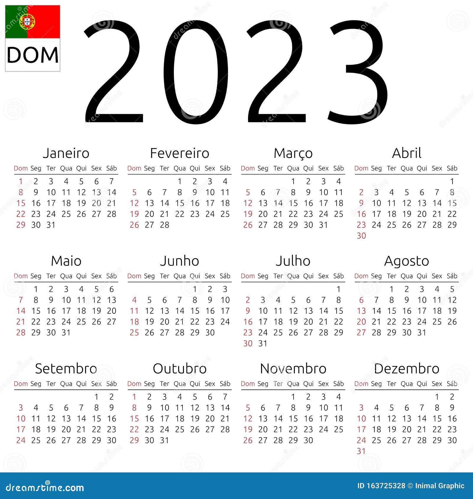 Calendar portuguese sunday stock vector