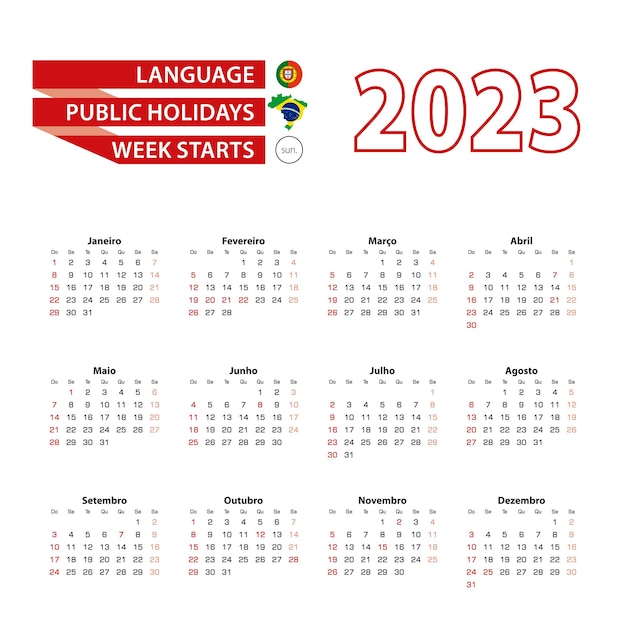 Premium vector calendar in portuguese language with public holidays the country of brazil in year
