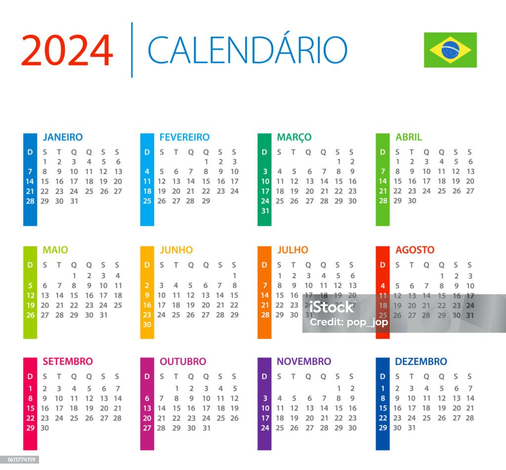 Calendar brazil color vector illustration brazilian language version stock illustration