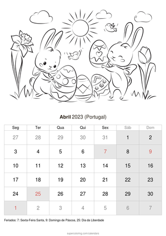 Calendãrio abril para imprimir portugal