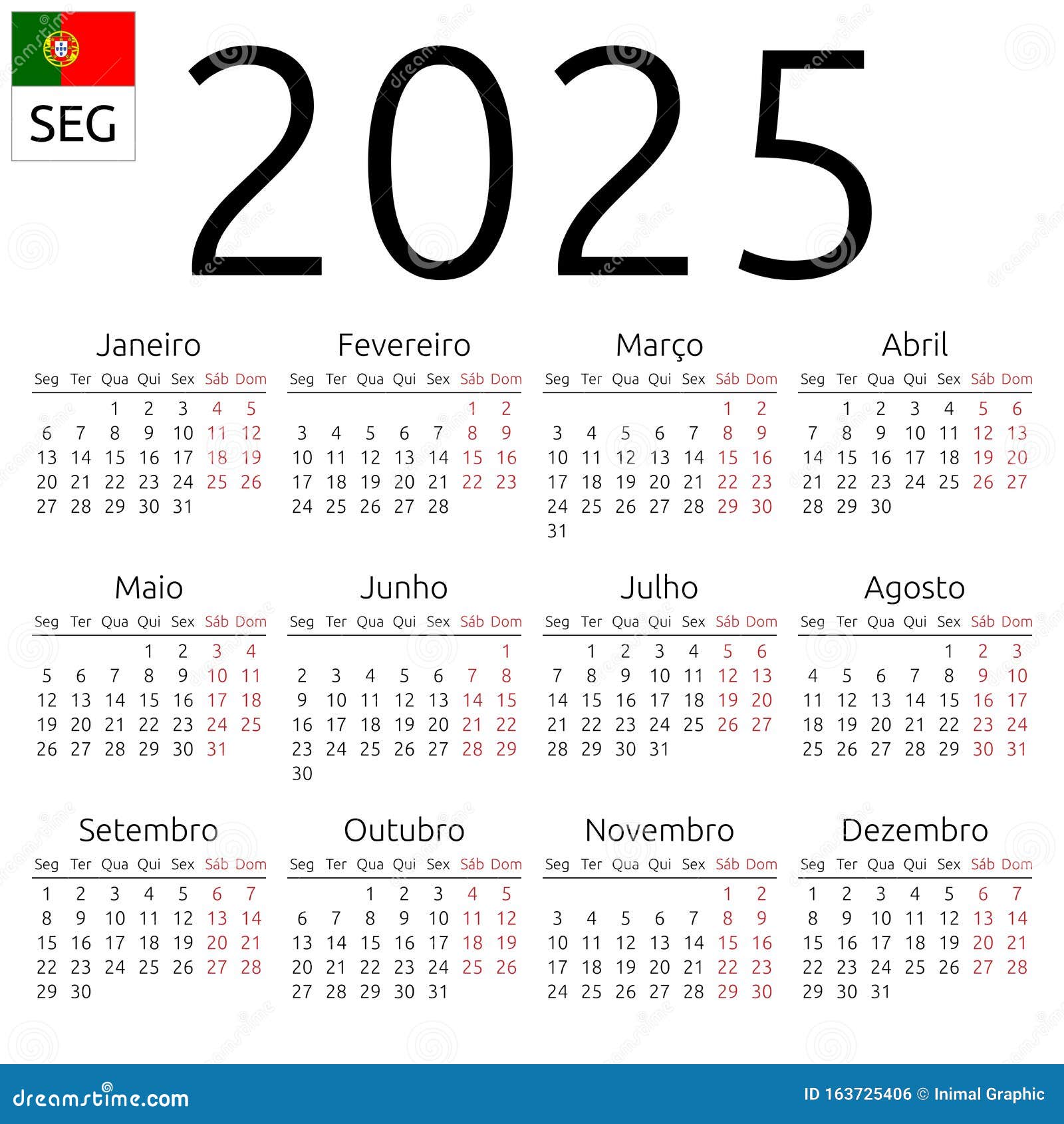 Calendar portuguese monday stock vector