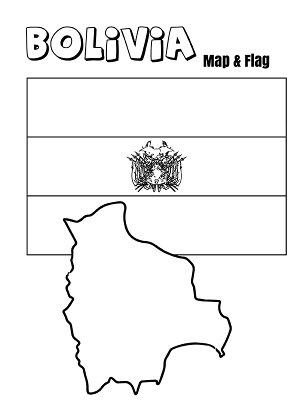 Bolivia flag and map coloring page