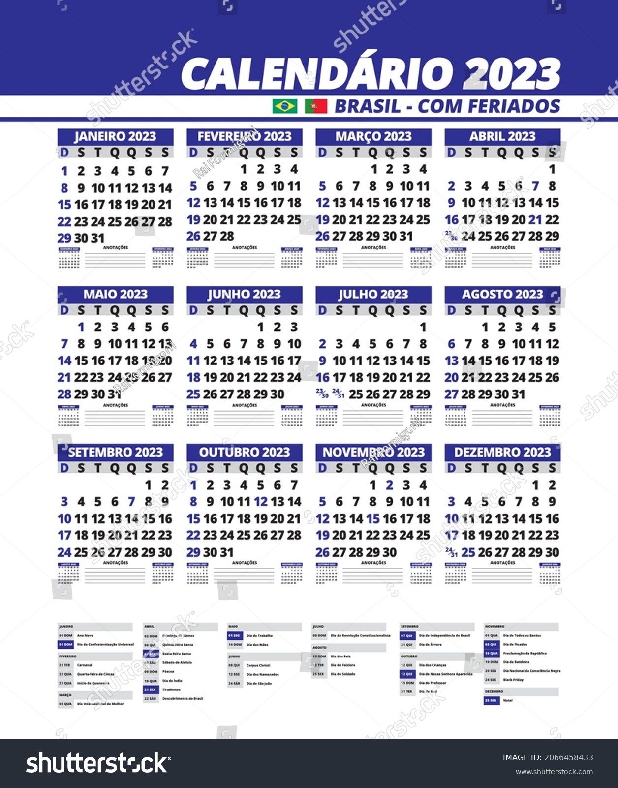 Calendar holidays portuguese stock vector royalty free