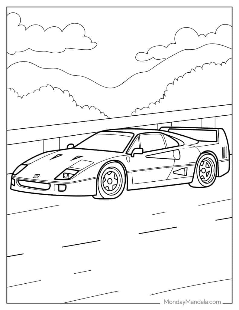 Ferrari coloring pages free pdf printables