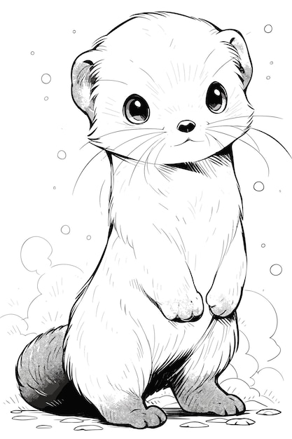 Premium vector clean and simple coloring page cute ferret for kids