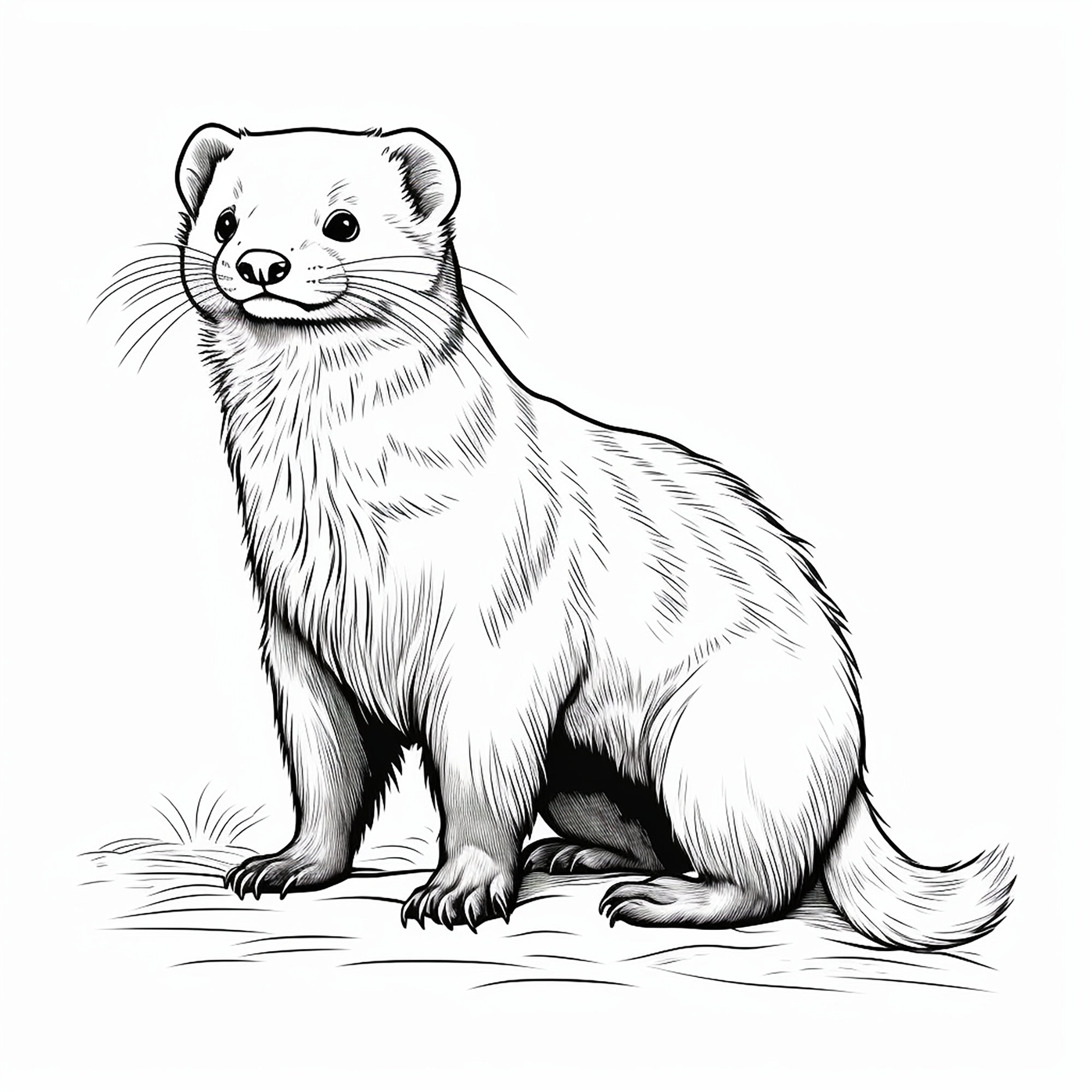 Ferret clip art illustration printable black line pet portrait coloring page sticker stencil logo tattoo
