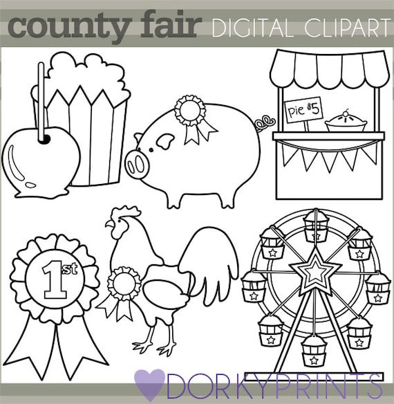 County fair clipart personal and limited mercial use blue ribbon ferris wheel pie stand black line clip art