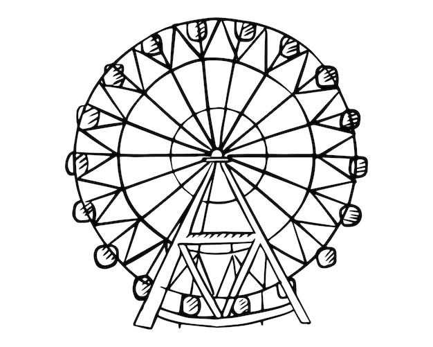 Premium vector the ferris wheel is drawn by hand with a black line