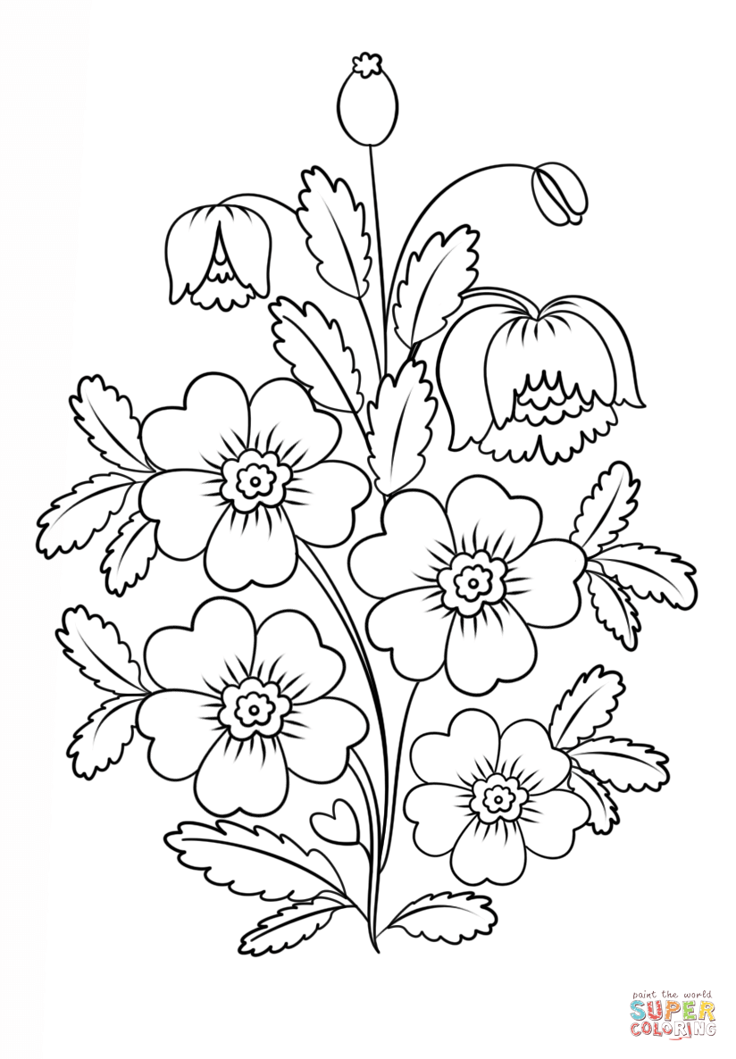 Petrykivka painting flowers coloring page from petrykivka painting category select from printable crâ flower coloring pages flower drawing coloring pages