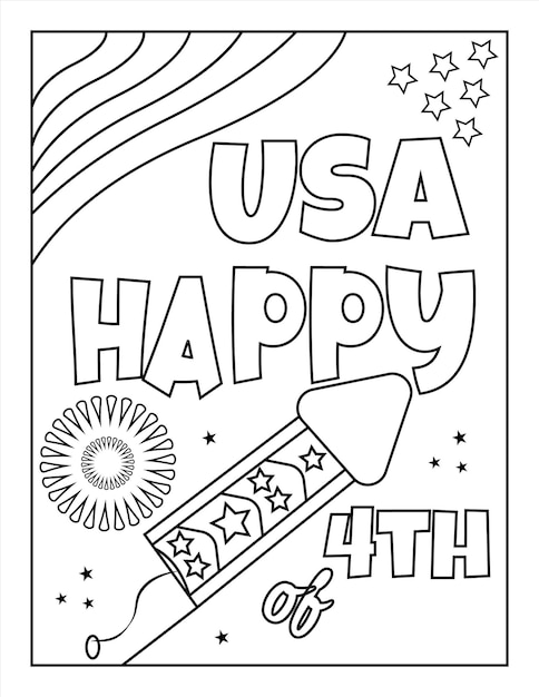 Premium vector th of july american independence day coloring page for kids and adults