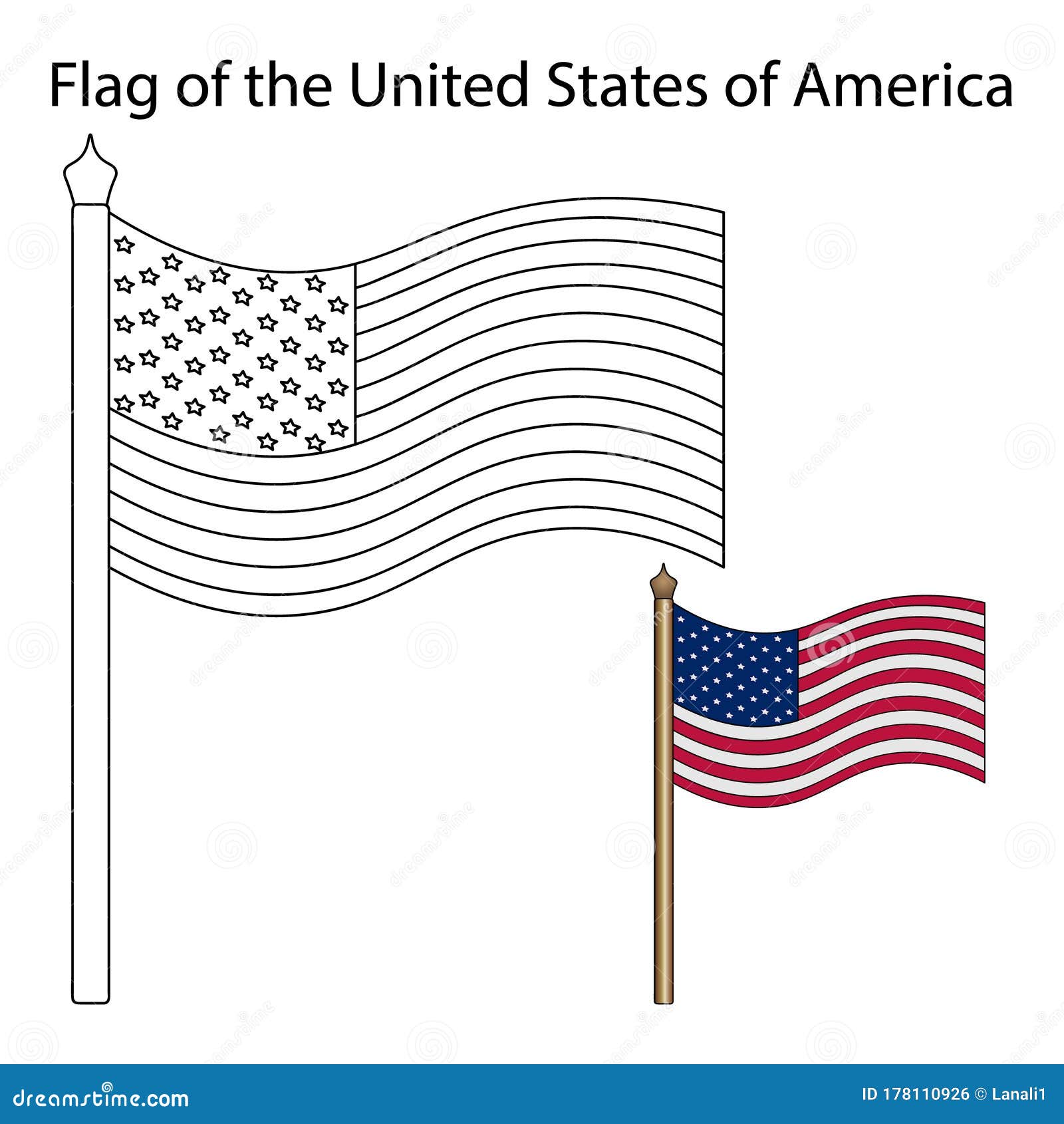 Bandiera illustrazione vettoriale della bandiera nazionale degli stati uni damerica libro di colorazione per bambini e adulti illustrazione vettoriale