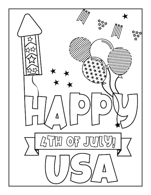 Premium vector th of july american independence day coloring page for kids and adults