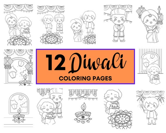 Diwali coloring sheets instant download happy diwali diwali activity sheets for kids festival of lights coloring pages