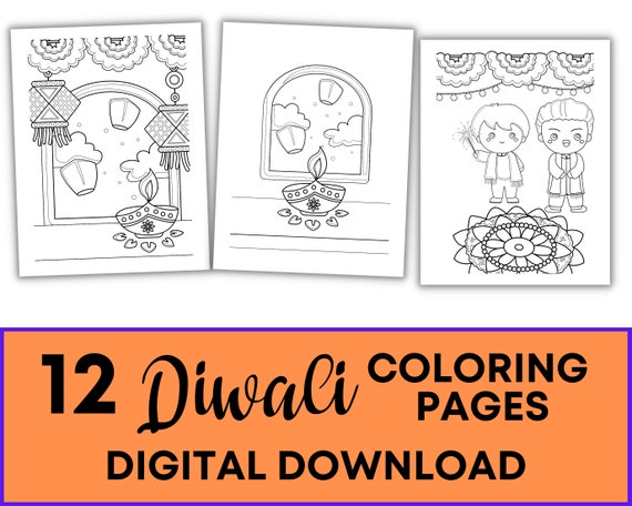 Diwali coloring sheets instant download happy diwali diwali activity sheets for kids festival of lights coloring pages