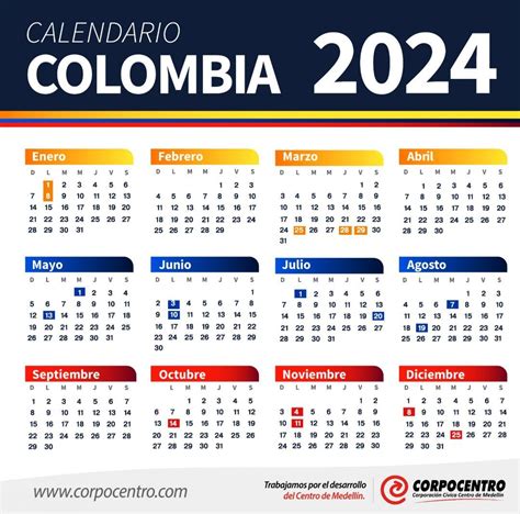 Calendario colombia festivos â