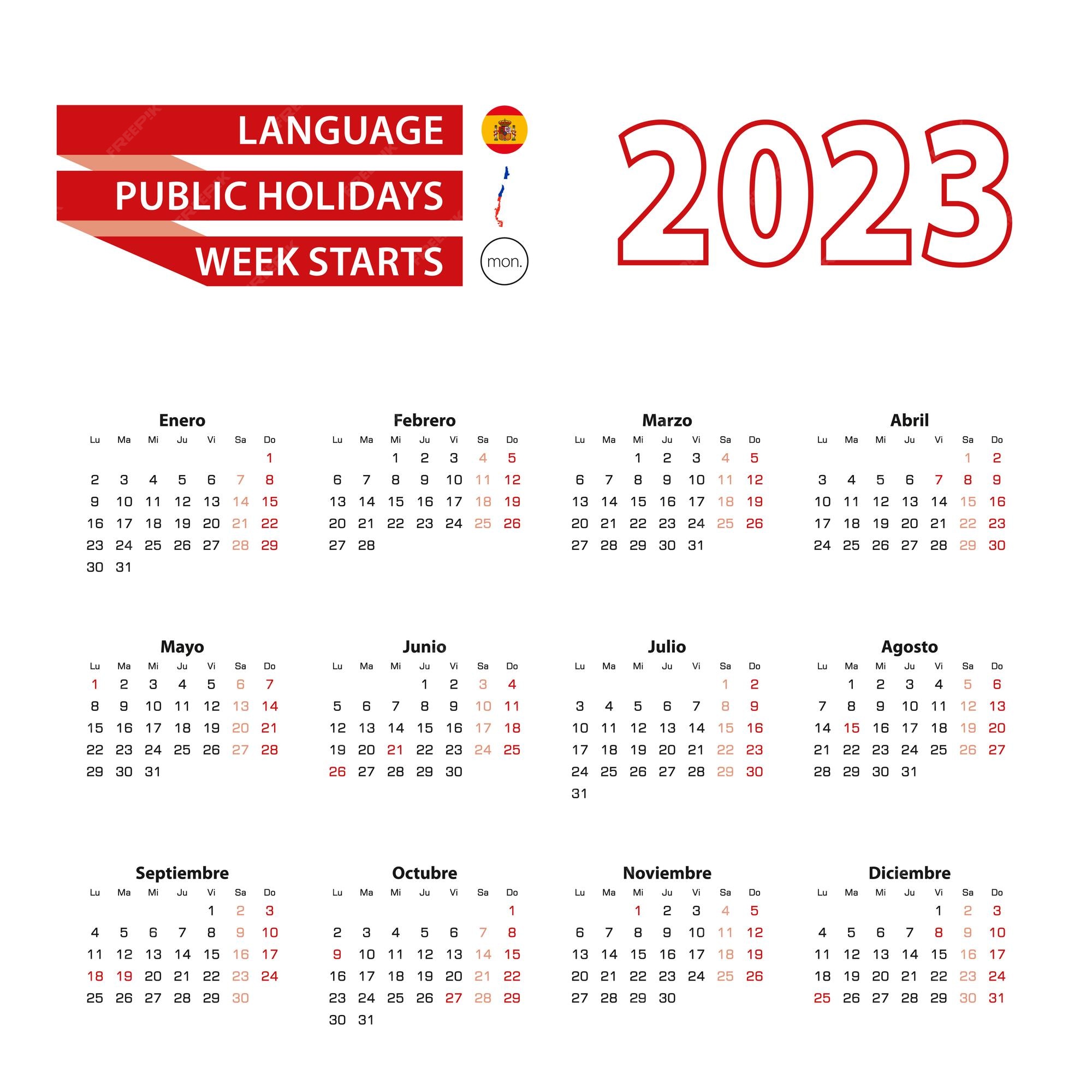 Premium vector calendar in spanish language with public holidays the country of chile in year