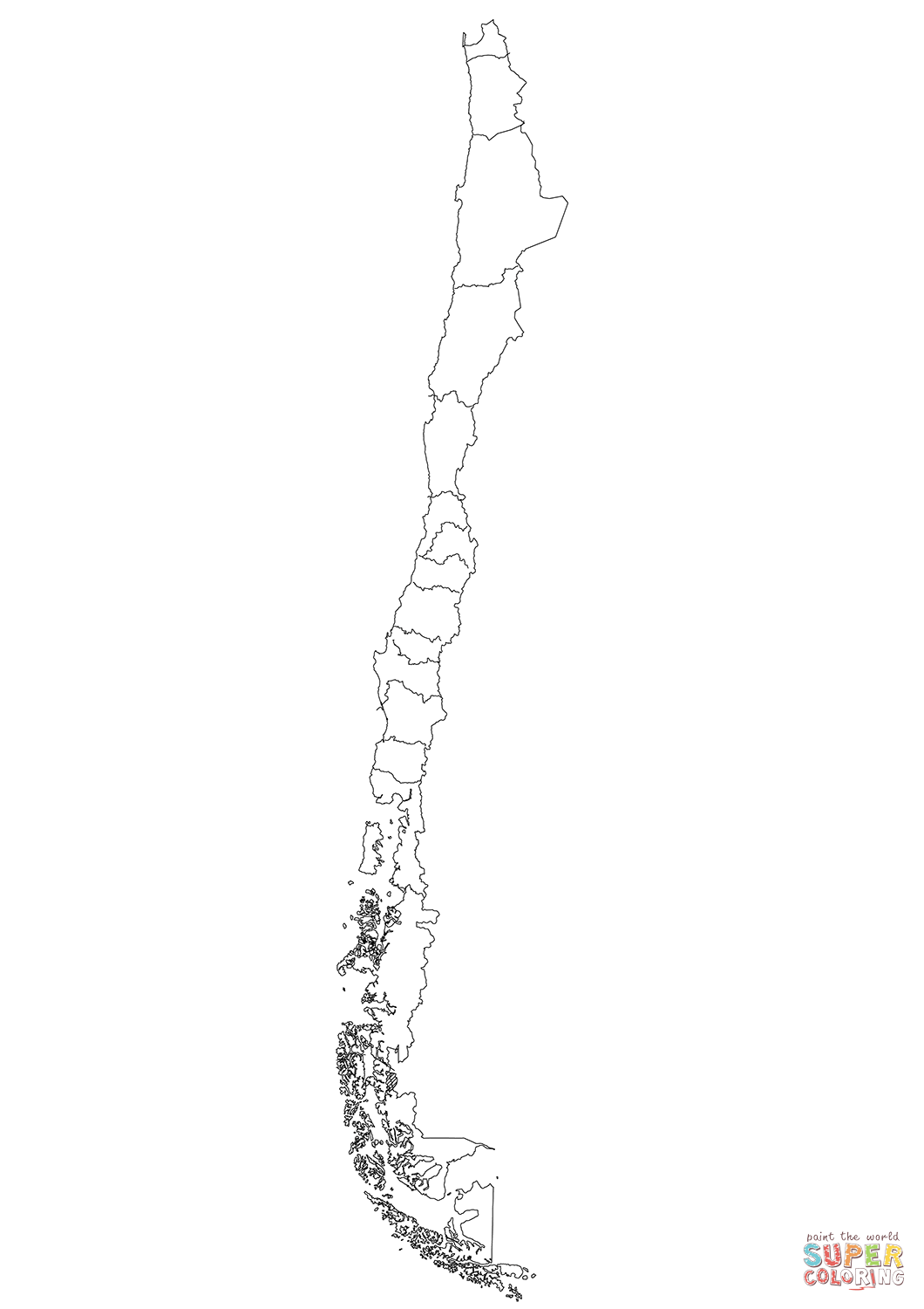 Outline map of chile with regions coloring page free printable coloring pages