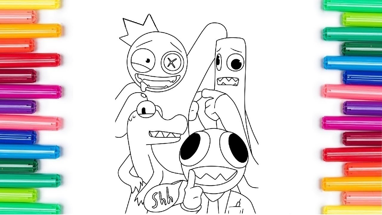Rainbow friends roblox coloring page blue green orange and red