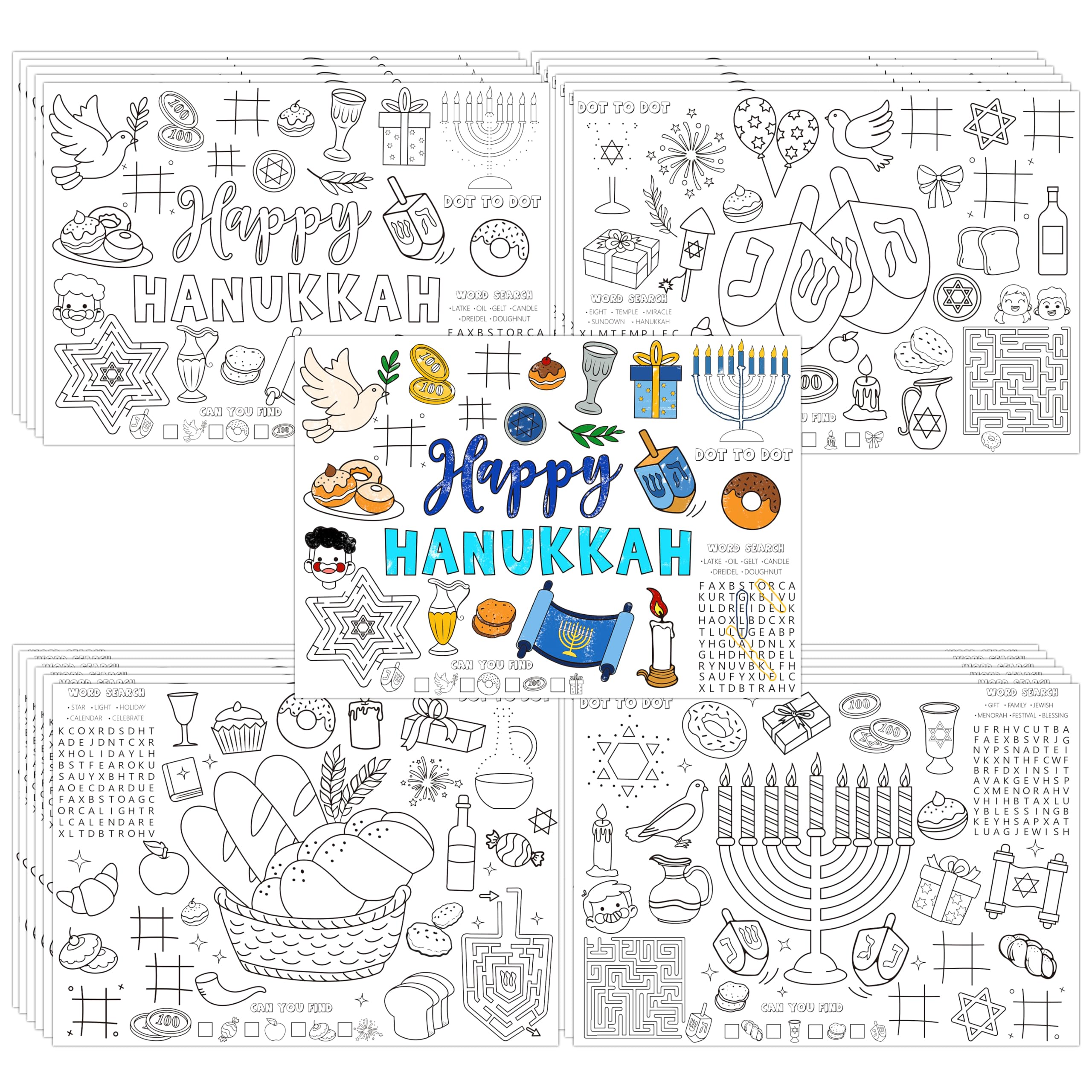 Sinasasspel hanukkah coloring placemats pcs disposable table place mats happy chanukah party decor kitchen dining activity paper supplies menorah dreidel toddlers school kids games designs home kitchen