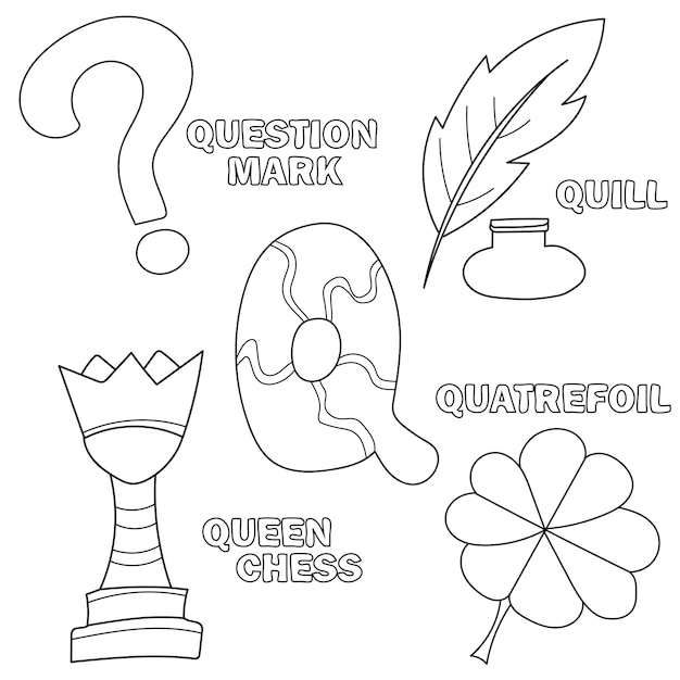 Premium vector letter q learning english alphabet coloring book vector illustration for kids