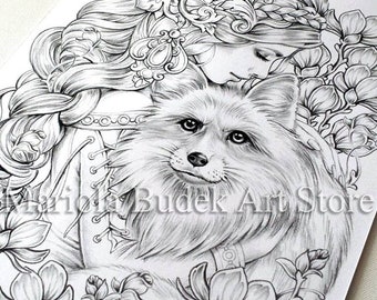 Cute beast mariola budek premium coloring page printable adult colouring pages book instant download grayscale illustration pdf