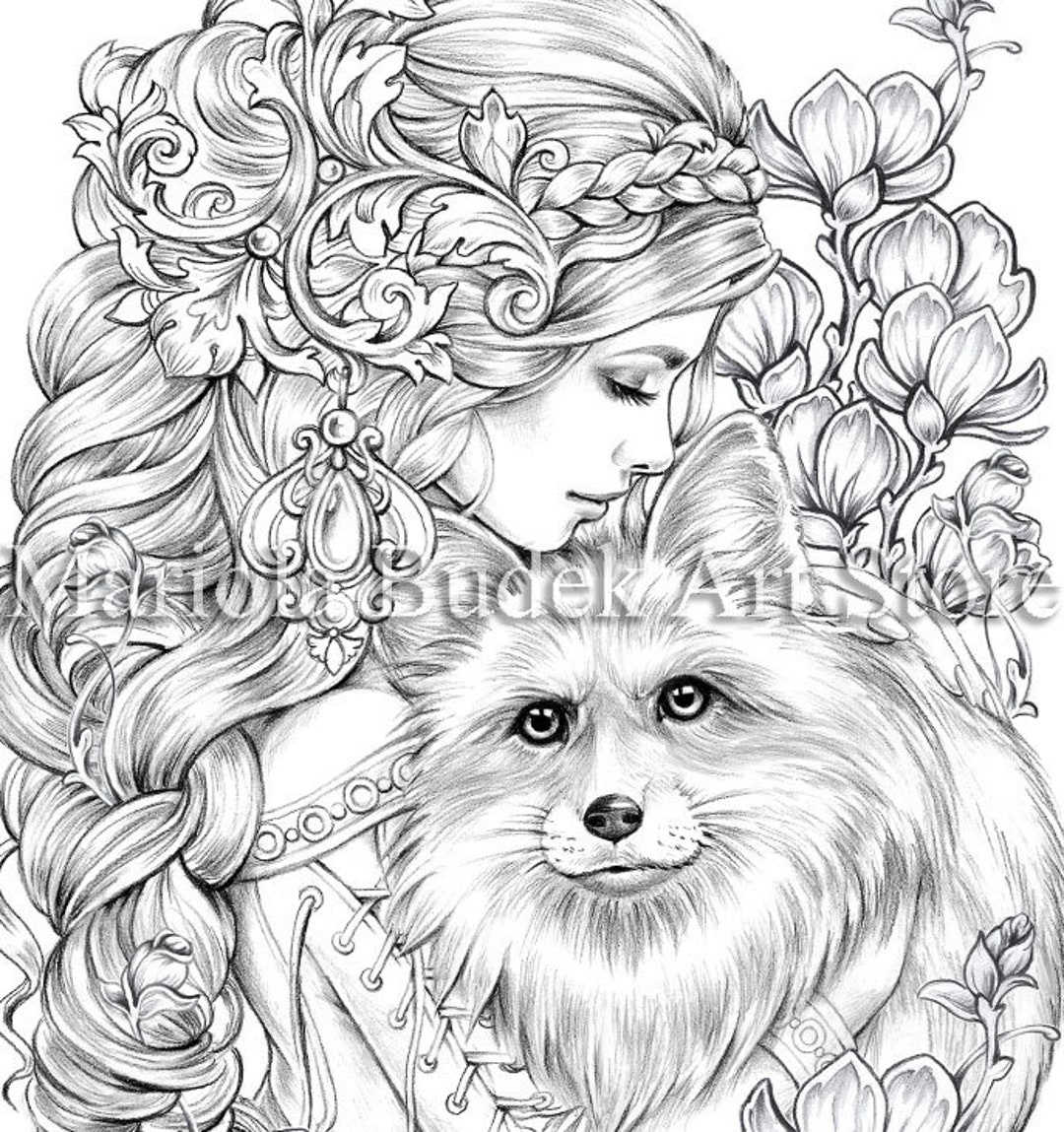 Cute beast mariola budek premium coloring page printable adult colouring pages book instant download grayscale illustration pdf