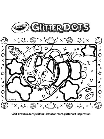 Glitter dots space dog coloring page